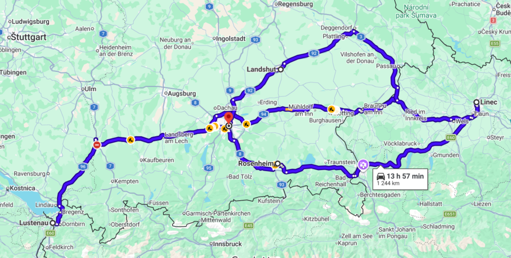 Mapa trasy pravidelnej prepravy osôb Global eu - Nemecko (Mníchov, )
